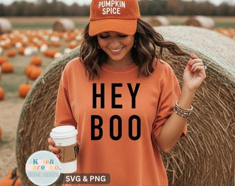 Hey Boo SVG PNG: Fall Halloween Girl Design (Digital Download)
