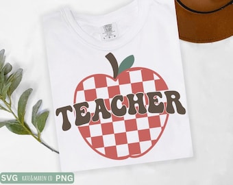 retro teacher svg, apple teacher png, teacher cricut cut file and sublimation