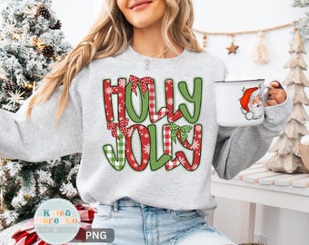 Holly Jolly Christmas PNG: Diseño navideño Preppy Coquette (Descarga digital)