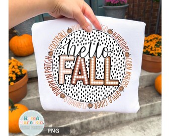 Hello Fall PNG: Retro Pumpkin Season Design (Digital Download)