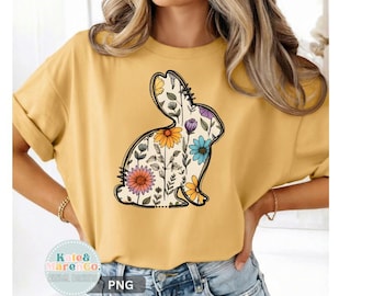 Floral Easter Bunny PNG: Girl Easter Design (Digital Download)