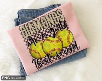 Diamonds are a Girls Best Friend PNG: Softball Design (Digital Download)