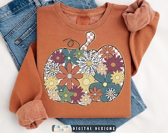 Retro Floral Pumpkin PNG: Boho Fall Design (Digital Download)