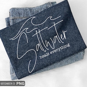 El agua salada lo cura todo SVG PNG: Diseño de playa con olas del océano (descarga digital)