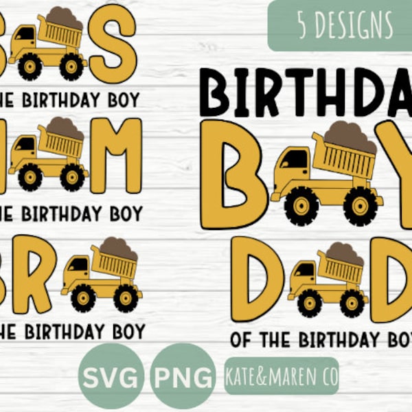 tractor truck construction birthday svg, family birthday png, boy birthday cricut cut file and sublimation