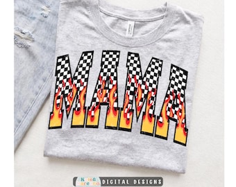 Retro Mama Flame PNG: Checkered Fire Design (Digital Download)