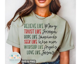 Believe Like Mary SVG PNG: Christian Christmas Scripture Design (Digital Download)