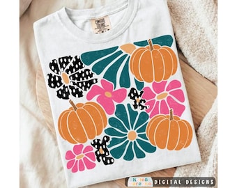 Boho Floral Pumpkin PNG: Fall Halloween Mosaic Design (Digital Download)