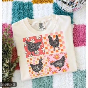 Retro Chicken Patchwork PNG: Western Boho Design (Digital Download)