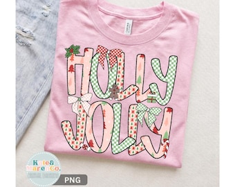 Holly Jolly Christmas PNG: Preppy Coquette Holiday Design (Digital Download)
