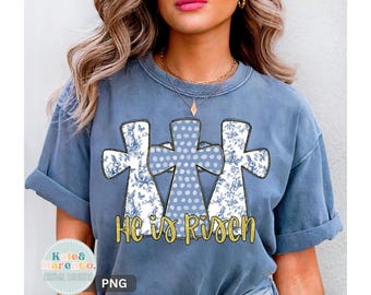 He Is Risen Easter Cross PNG: Preppy Easter Girls Sublimation Design (Digital Download)