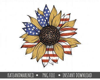 Distressed Sunflower American Flag PNG: Patriotic Design (Digital Download)