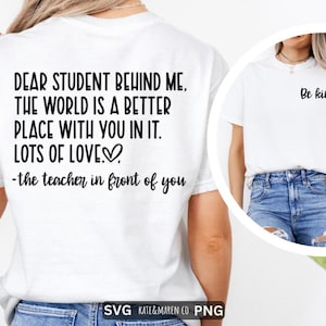 Beste student achter mij SVG-png-bestand: leraar vriendelijkheidscitaat (digitale download)