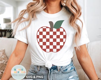 Teacher Apple SVG PNG: Retro Plaid Apple Design (Digital Download)