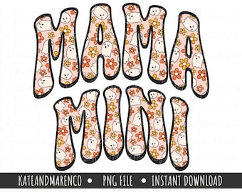 Mama Mini Halloween PNG: Floral Ghost Matching Design (Digital Download)