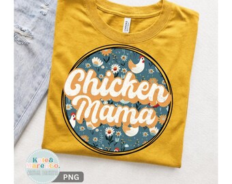 Retro Chicken Mama PNG: Boho blommig sublimering kycklingdesign (digital nedladdning)