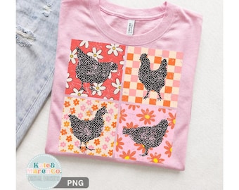 PNG de Galinha Retrô em Patchwork: Design Boho Ocidental (Download Digital)