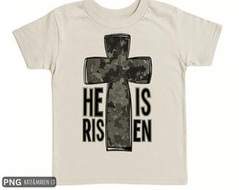Camo Easter Cross PNG: He Is Risen, Boy Easter (digitale download)
