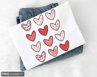 Preppy Watercolor Hearts PNG: Girl's Valentines Day Design (Digital Download)