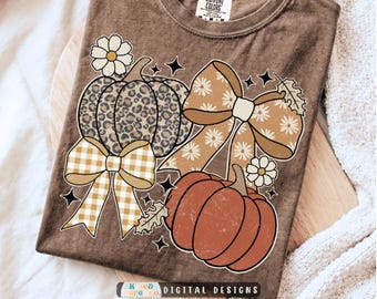 Preppy Fall Pumpkin PNG: Coquette Bow Sublimation (Digital Download)