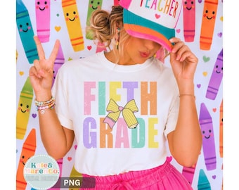 Femte klass PNG: Preppy tillbaka till skolan femte klass lärardesign (digital nedladdning)