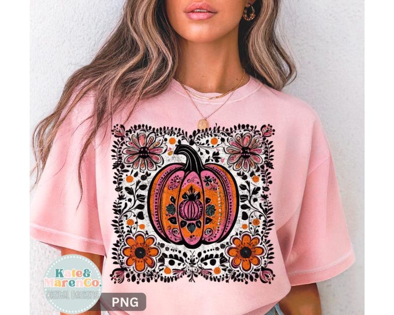 Boho Pumpkin PNG: Fall Floral Pumpkin Design (Digital Download) image 2