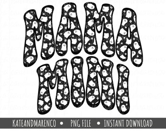 Mama Mini Halloween Ghost PNG: Jesienna sublimacja i DTF (pobieranie cyfrowe)