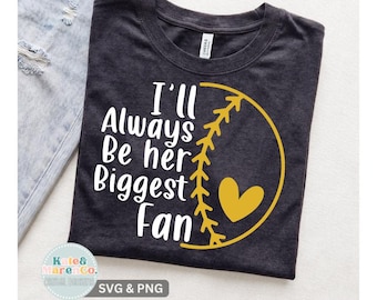 ソフトボールママ SVG PNG: 私はいつまでも彼女の一番のファンです デザイン (デジタルダウンロード)
