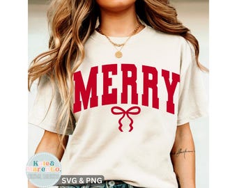 Merry SVG PNG: Preppy Coquette Christmas Bow Design (Digital Download)