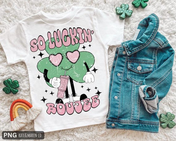 Retro St Patrick's Day Shamrock PNG: So Luckin Boujee Design (Digital Download)
