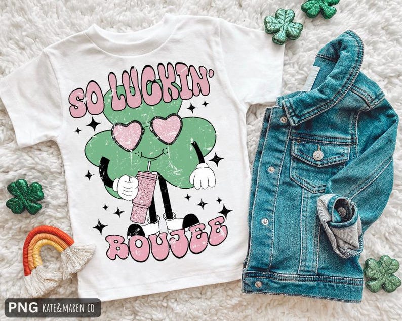 Retro St Patrick's Day PNG: So Luckin Boujee Design (Digitaler Download) Bild 1