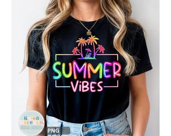 Neon Summer Vibes PNG: Beach Vacation Design (Digital Download)