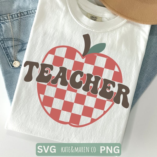 retro teacher svg, apple teacher png, teacher cricut cut file and sublimation