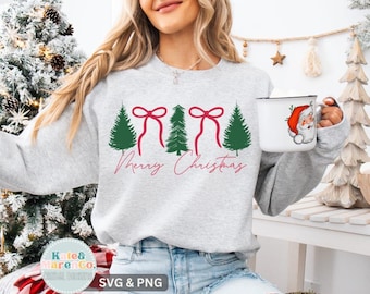 Merry Christmas SVG PNG: Preppy Coquette Christmas Tree Design (Digital Download)