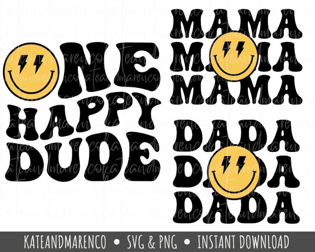 One Happy Dude SVG PNG: Retro Smile Family 1st Birthday Design (digital ...