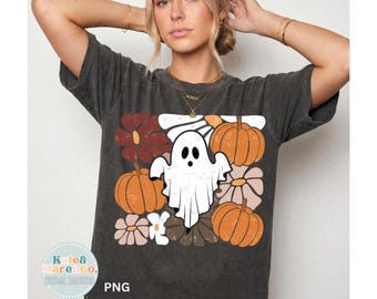 Floral Ghost PNG: Preppy Girl Fall and Halloween Design (Digital Download)