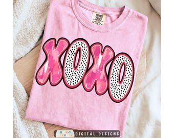 XOXO Valentine PNG: Preppy penseldragsdesign för alla hjärtans dag-tröja (digital nedladdning)