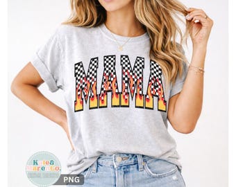 Retro Mama Flame PNG: Checkered Fire Design (Digital Download)