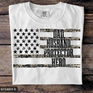 Camo Flag Father's Day PNG: Husband, Daddy, Hero Design (Digital Download)