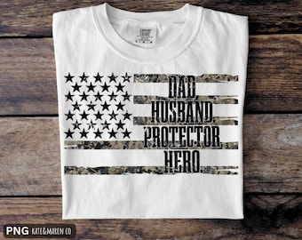 Camo Flag Father's Day PNG: Husband, Daddy, Hero Design (Digital Download)