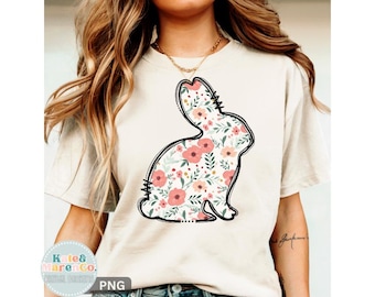 Floral Easter Bunny PNG: Girl Preppy Rabbit Design (Digital Download)