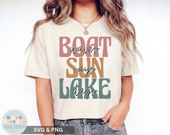 Boat Waves Sun Rays Lake Days SVG PNG: Summer Vacation Design (Digital Download)