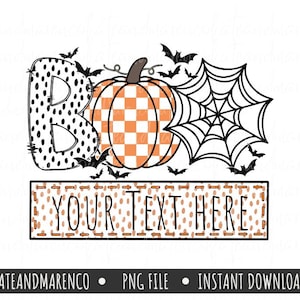 Custom Halloween Name Tag PNG: Boo Pumpkin Spiderweb Kids Design (Digital Download)