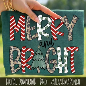 Merry and Bright Christmas PNG: Leopard Print Kids Holiday Design (Digital Download)