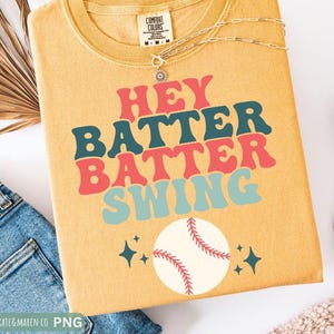 Hey Batter Batter SVG PNG:Retro Baseball Softball Mom Design (Digital Download)