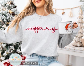 Merry SVG PNG: Preppy Coquette Christmas Bow Design (Digital Download)