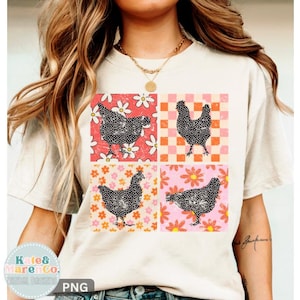 Retro Chicken Patchwork PNG: Western Boho Design (Digital Download) image 1