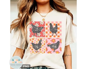 Retro Chicken Patchwork PNG: Western Boho Design (Digital Download)