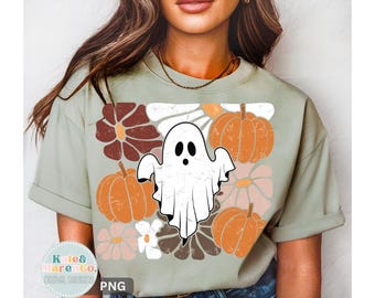 Floral Ghost PNG: Preppy Girl Fall and Halloween Design (Digital Download)