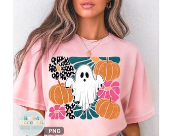 Floral Ghost PNG: Preppy Fall Girl Halloween Design (Digital Download)
